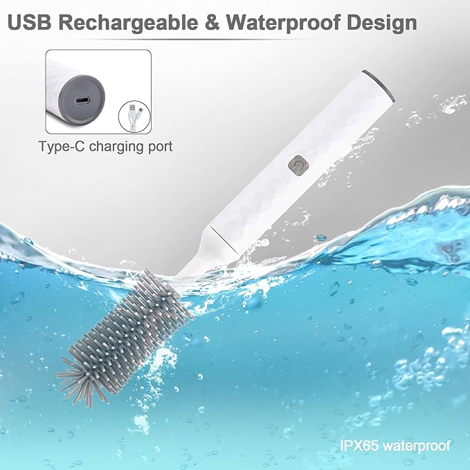 Electric Bottle Cleaner Set - 4 Piece Silicone Brush for Bottles, Pacifiers, Straws - USB Charged 360 High-Speed Rotation Cleaning