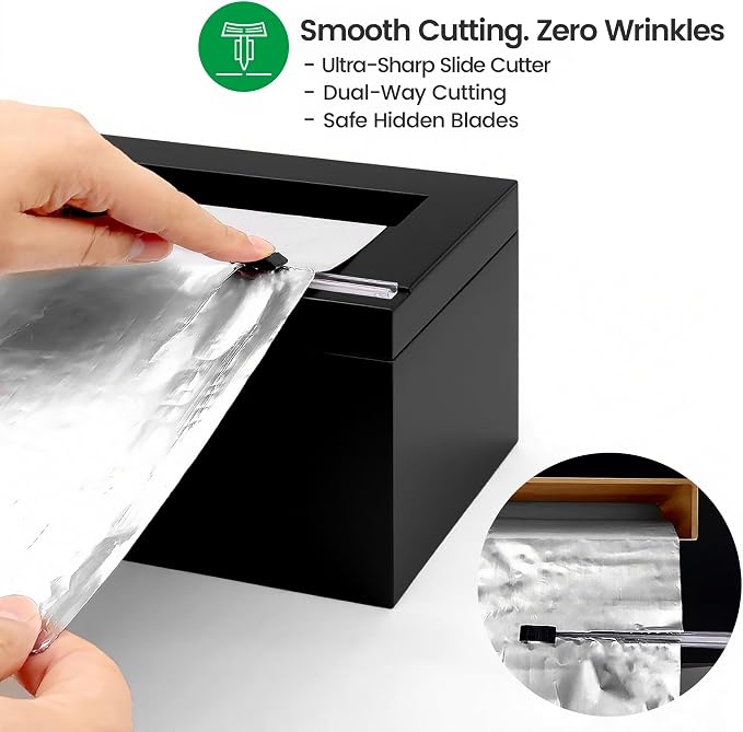 Libreshine Black 12 Inch Plastic Wrap Dispenser with Cutter, Commercial Bamboo Holder for Large 3000 Ft Wrap Rolls, Fits Costco and Kirkland Size Plastic Wrap and 1000 Ft Foil Rolls