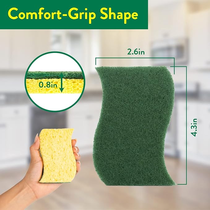 Pine-Sol Heavy Duty Scrub Sponges - Double Sided Dish Scrubber with Scouring Pad - Kitchen Essentials for Dishwashing and Cleaning Supplies, Bulk 28 Pack