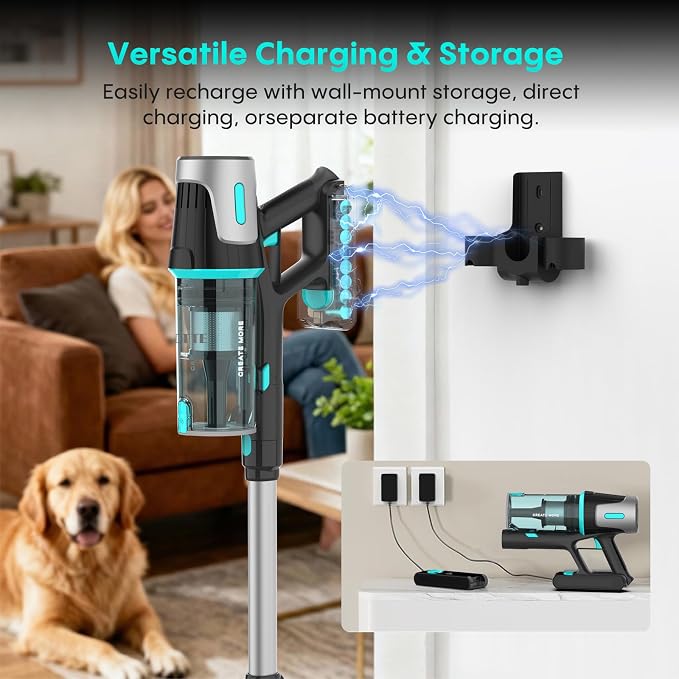 Bagotte Cordless Vacuum Cleaner,65KPa 65Mins Stick Vacuum with Self-Standing,Anti-Tangle Touch Screen LED Display, Detachable Battery Pack, Rechargeable Vacuum for Floor/Carpet/Pet Hair