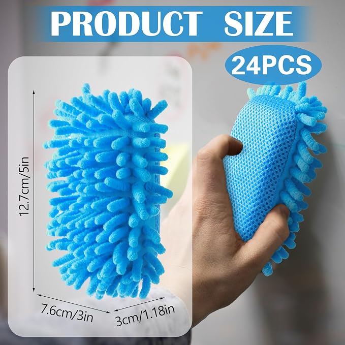 Sherr 24 Pcs Magnetic Microfiber Dry Erase Eraser Whiteboard Erasers Microfiber Shag Washable White Board Erasers Bulk for Markers Chalk Home Office(Blue)