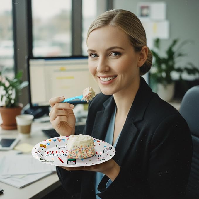 Remerry 96 Pcs Happy Administration Professionals Day Party Supplies We Appreciate You Colorful Tableware Disposable Thank You Employee Staff Paper Plates Napkins Forks for Party Decoration