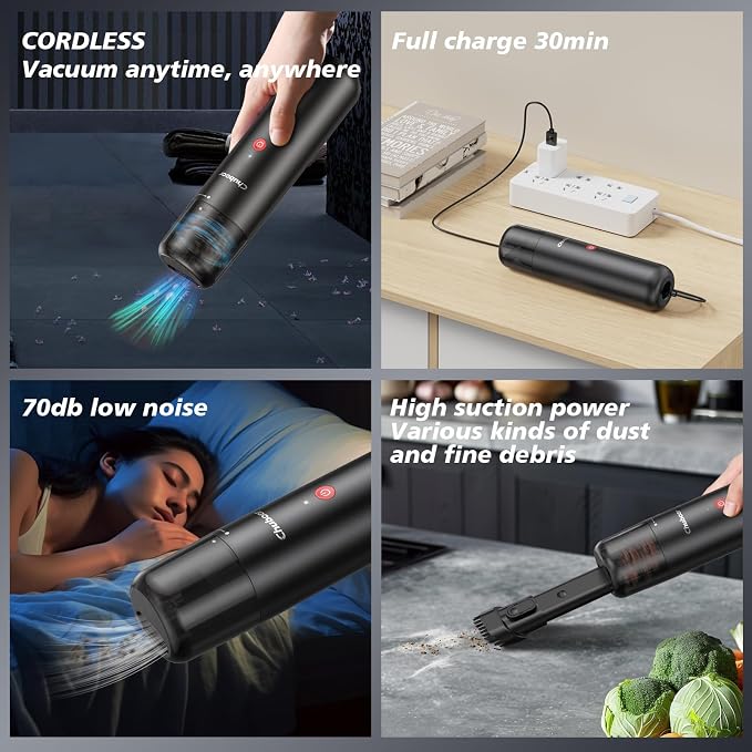 Chuboor Mini Vacuum, Powerful Car Vacuum Cordless Rechargeable, Small Dust Buster for Dust, Sand, Crumbs, Ultra-Light Portable Vacuum for Home, Car, Hand Held Vacuum PB10