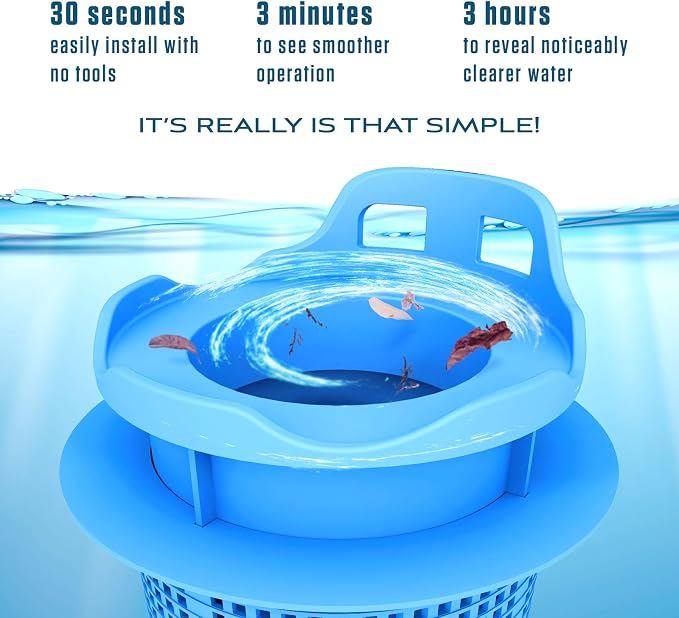 Skim Gem™ Pool Skimmer Basket – Self-Adjusting Floating Pool Skimmer, Fits 7” & 8.5” Skimmer Baskets, Improves Water Cleaning, Reduces Debris, Made in USA