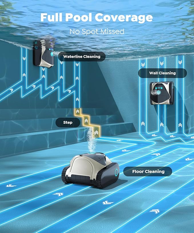 (2026 NEW) Brinbo Pool Cleaner Robot with Multi Cleaning Modes, Wall Climbing, Waterline Scrubbing, 2.5H Fast Charging, Tripe-Motor Strong Suction, C1 Pool Vacuum for Inground Pools, Onyx & Pearl