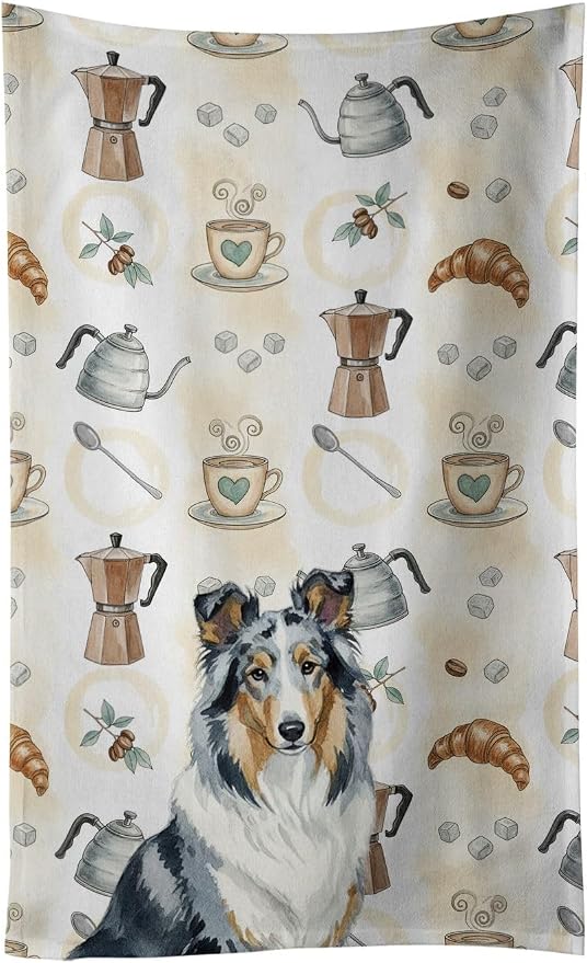 Caroline's Treasures Blue Merle Collie Coffee Bar Kitchen Towel Velour Plush Front and Cotton Loop Back Machine Washable