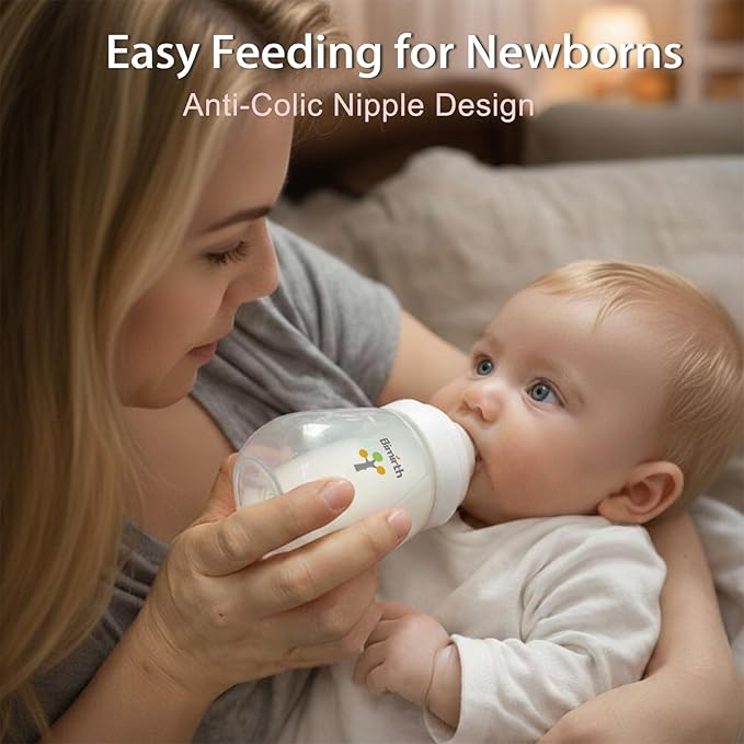 Baby Bottle Set for Newborns, Bimirth Feeding & Breast Milk Storage Bottles with Storage Lids, 11-Piece Wide-Neck Anti-Colic BPA-Free Starter Gift Set with Steam Bag & Cleaning Brushes (6oz/180ml)
