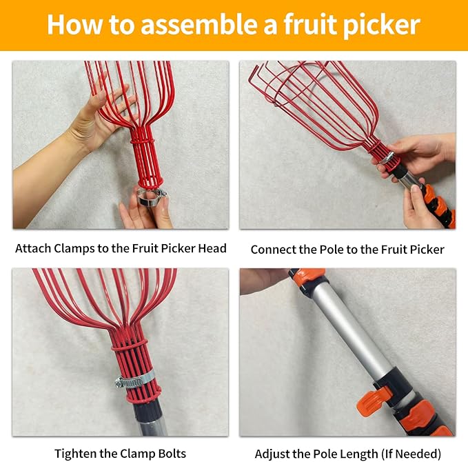 WIN&YING 26FT Reach Fruit Picker Pole, Telescopic Picking Pole with Gentle Grip Claw & Collapsible Basket, Adjustable Apple Picker Pole Tool for Avocado Orange Lemon Pear Mango
