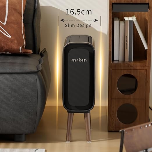 MRBIN 2.4 Gallon Slim Automatic Trash Can with Legs, Touchless Butterfly Sliding Lid, Magnetic Odor Lock, 9L Convertible Height Waste Bin for Bedroom, Bathroom