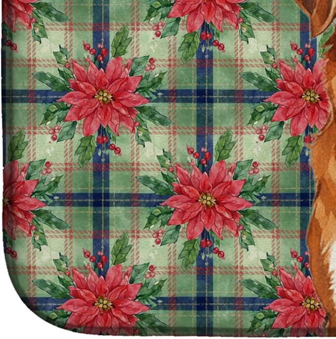 Caroline's Treasures Orange Nova Scotia Duck Tolling Retriever Christmas PoinsettIas Dish Drying Mat Absorbent Dish Drying Mat Pad for Kitchen Counter Dish Drainer Mat for Countertop