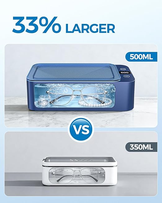 Ultrasonic Jewelry Cleaner,50khz Ultrasonic Cleaner Machine,17oz 316SUS Tank,5 Cleaning Modes,Suitable for Jewelry, Eyeglasses, Rings, Watch Bands, and Dentures (Blue)