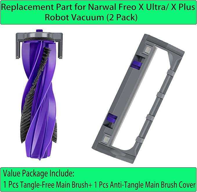 Replacement for Narwal Freo X/Z Brush Set: Replace Parts for Narwal Freo Z Ultra/X Ultra/X Plus Robot Vacuum 1 Tangle-Free Main Brush and 1 Roller Brush Cover