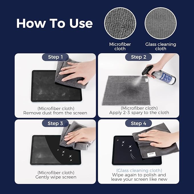 WELKIN Screen Ceaning Mist Kit (550ml + 60ml) & 24 Pack Microfiber Cleaning Cloths