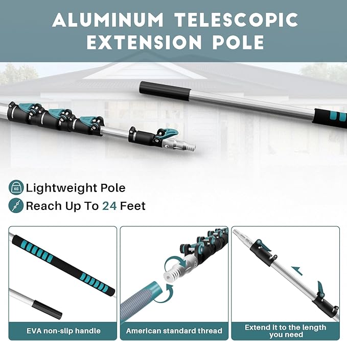 TelesPro 36 Foot High-Reach Duster Kit with 7-30FT Extendable Pole - High Ceiling Duster Cleaning Kit with Telescopic Pole,Cobweb Duster, Chenille Ceiling Fan Duster, Microfiber Feather Duster