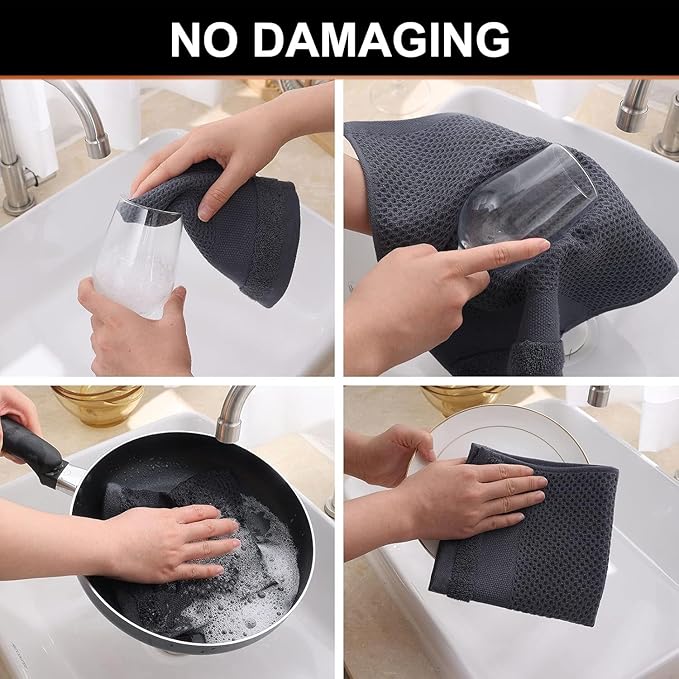 Homaxy Kitchen Towels and Dishcloths Set, 12 x 12 and 13 x 28 Inches, Set of 8 100% Cotton Waffle Weave Kitchen Towels, Super Soft and Absorbent Dish Cloths, Dark Grey