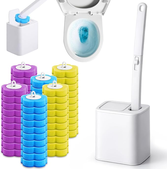 Disposable Toilet Brush, Toilet Wand Kit, Toilet Brushes and Holders with 48 Refills, Toilet Bowl Brush, Toilet Bowl Cleaning Wands, Toilet Bowl Cleaner, Toilet Cleaning System for Bathroom
