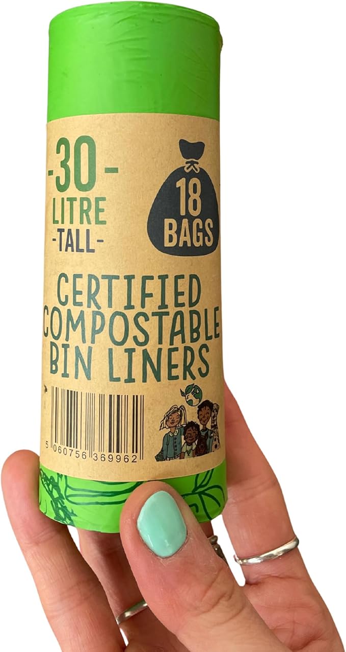 Eco Green Living 100% Compostable Biodegradable Bin Liners 30L Bin Bags For Food Waste, Kitchen Tall Bin Liners, Vegan, Strong, Leakproof, BPA Free, Recyclable, 6 Rolls, 108 Bags