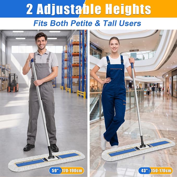 41" Commercial Dust Mop: Large Push Broom Wide Industrial Heavy Duty Hardwood Dry Sweeping Mop with 2 Pads Long Handle for Janitor Indoor Warehouse Gym Cleaning