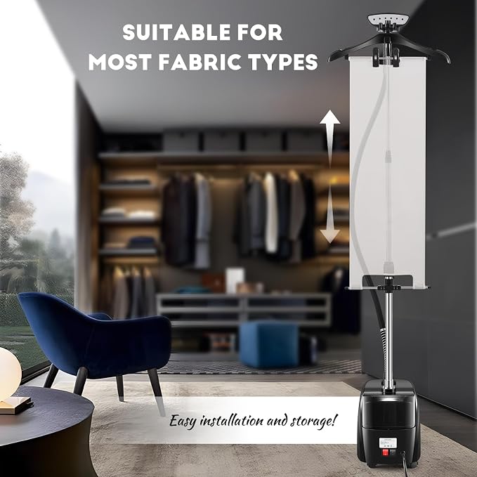 CGOLDENWALL Professional Standing Garment Steamer for Clothes 1500w Continuous 70 mins Powerful Steam, 30s Fast Heat-up, Includes Fabric brush, Ironing pad, Gloves,Trouser Clips