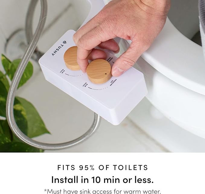 TUSHY Spa Warm Water Bidet Attachment for Toilet. Universal Fit, Easy Install (Requires Sink Access for Optional Temperature Control) Self Cleaning, Adjustable Pressure, Angle Control, Brushed Nickel
