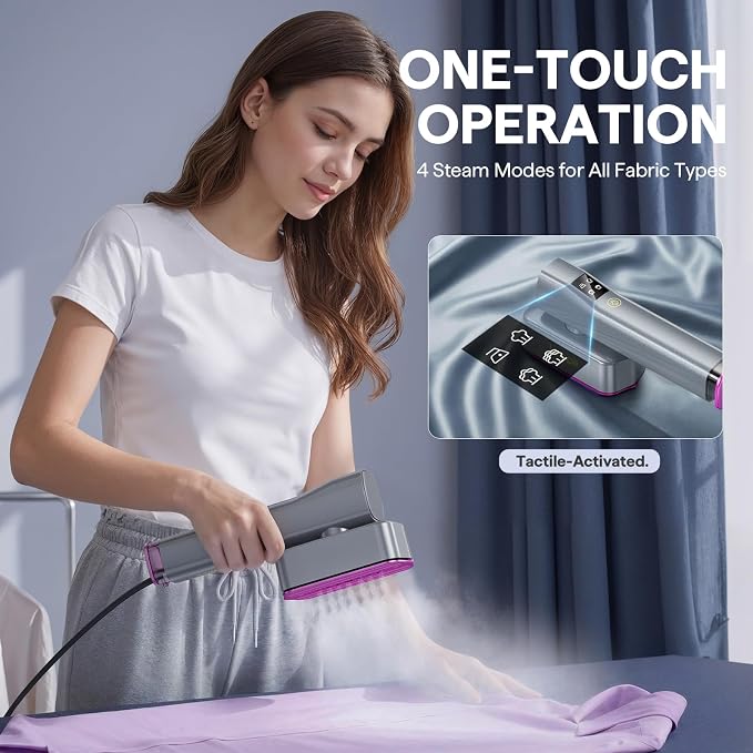 Steamer for Clothes, Handheld and Portable with 15-Second Heat-Up, 2-in-1 Steamer & Iron with Smart Touch Operation and 4 Modes, Suitable for All Fabrics, Ideal for Home & Travel
