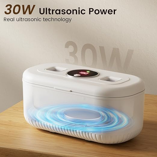 48Khz Ultrasonic Jewelry Cleaner, 30W Ultrasonic Cleaner with UV Lights and Dual Brush Ports, 3Modes Jewelry Cleaner Ultrasonic Machine with Digital Timer, 12OZ for Eyeglasse, Denture, Jewelry Cleaner