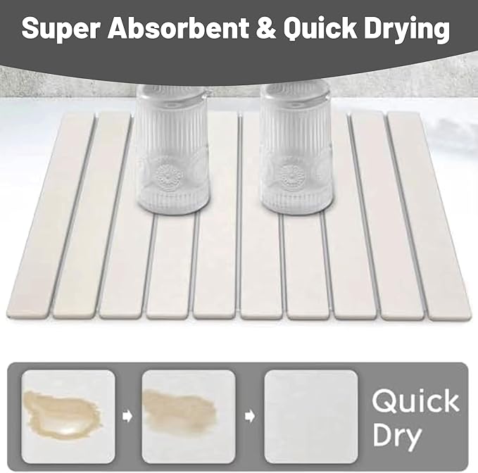 Large Stone Dish Drying Mat for Kitchen Counter,drying mat 24"(L)×16"(W),diatomaceous earth dish drying mat,quick drying stone mat for kitchen sink,drying dish mat white