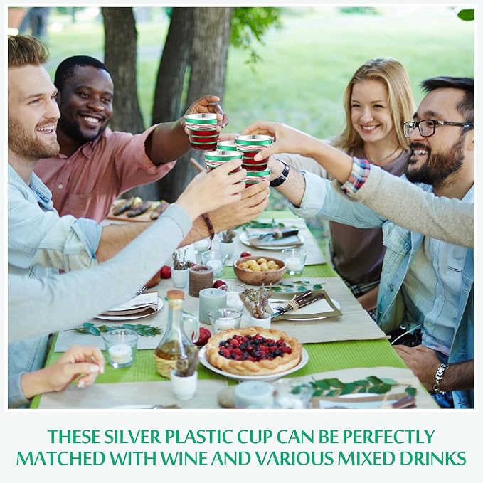 Gejoy 9 oz 100pcs St Patricks Day Rimmed Stripe Plastic Cups Bulk Disposable Wine Hard Plastic Drinking Cocktail Cups Tumblers for Wedding Gathering Party Supplies(dark Green