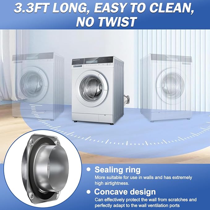DVC-180 Magnetic Dryer Vent Connector Kit, 4 Inch Quick Connect Dryer Hose Coupling with 3.3ft Flexible Duct & 2 Clamps - Strong Airtight Seal for Easy Cleaning, Dark Silver