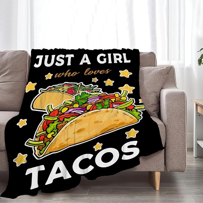 Tijuboni Tacos Throw Blanket Just A Girl Who Loves Tacos Gifts for Girls Boys Women Men Kids Adults Soft Flannel Fleece Blanket for Couch Sofa Bed Home Decor 40"x50"