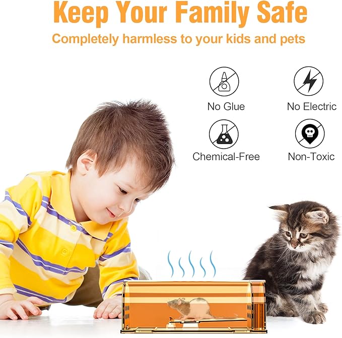 4 Pack Humane Mouse Traps Indoor for Home, Live Mouse Traps No Kill, Reusable Mice Small Rat Trap Catcher for House & Outdoors