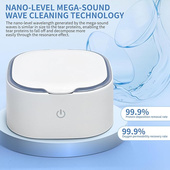Contact Lens Cleaner, Ultrasonic Rigid Contact Lens Cleaner with USB Charger for OK Lenses, RGP, Colored and Soft Lenses (White)