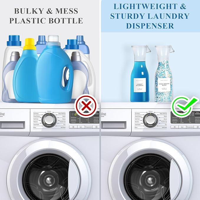 Laundry Detergent Dispenser Bottle 40oz with Waterproof Label for Detergent, Soap, Fabric Softener, Scent Booster Beads, Sturdy PET Bottle for Laundry Room Decor 3 Pack
