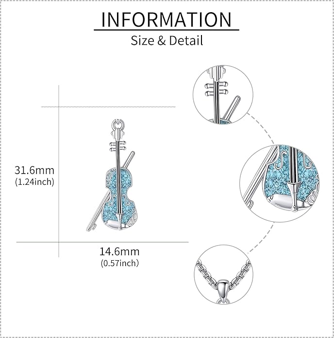 Music Necklace Sterling Silver Turquoise Music Pendant Necklace Music Lovers Jewelry Gifts for Women Girls
