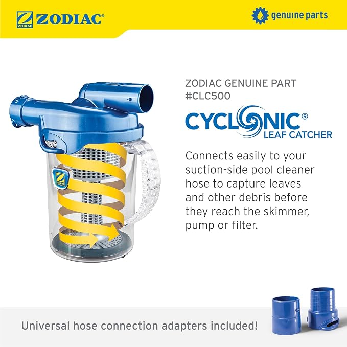 Zodiac Genuine Parts Cyclonic Leaf Catcher, Connects to Suction-Side Pool Cleaners to Capture Leaves & Other Debris, Universal Hose Connection Included