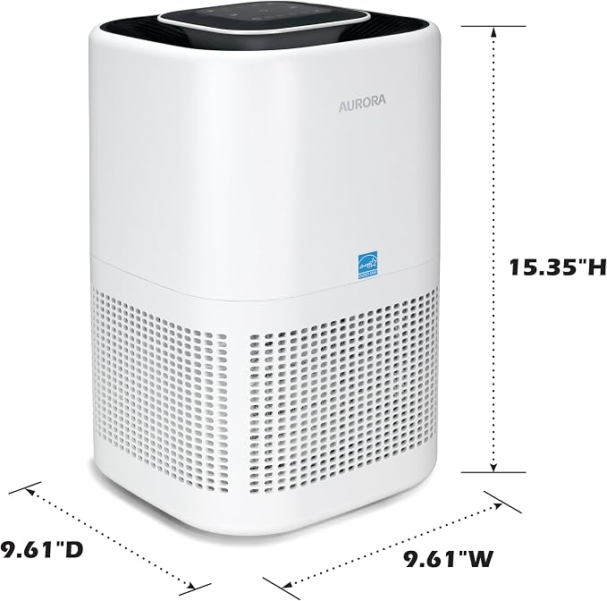 Aurora AR100W Air Purifier for Mold, Smoke, Dust, Odors, Pollen, Allergens, and Germs with 3-Stage Purification, Covers Up to 1,100 ft², Energy Star certified, White