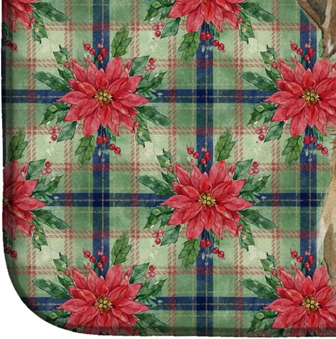 Caroline's Treasures Spinone Italiano Christmas PoinsettIas Dish Drying Mat Absorbent Dish Drying Mat Pad for Kitchen Counter Dish Drainer Mat for Countertop, 14 x 21", Multicolor