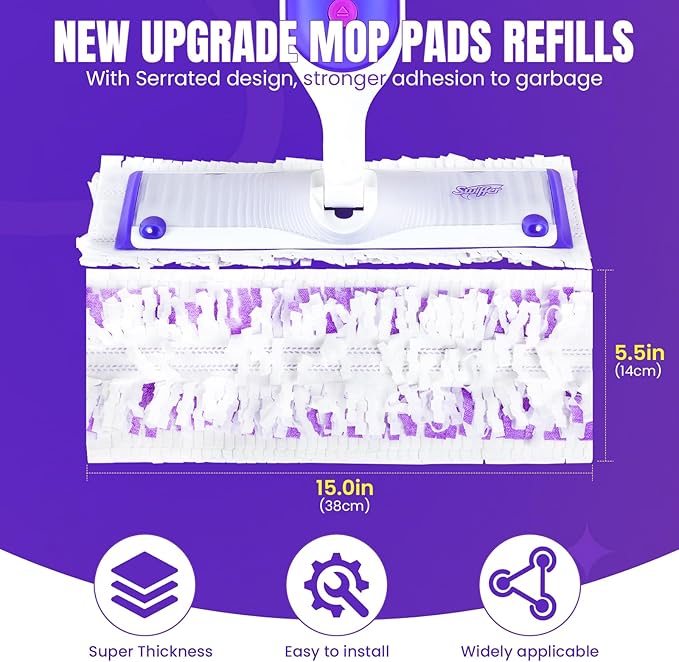 60 Pcs Power Mop Pads for Swiffer PowerMop 500+ Strips Multi-Surface Refill Pad Disposable Spray Mopping Pads Head Refills for Floor Cleaning (Quick-Absorb, No Residue & Disposable)