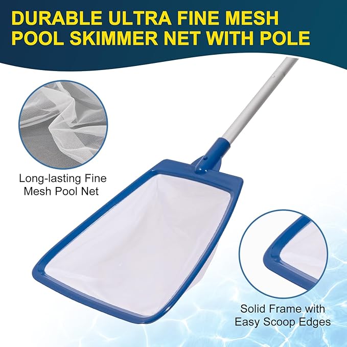POOLAZA Pool Skimmer Net with Pole & Pool Vacuum Jet