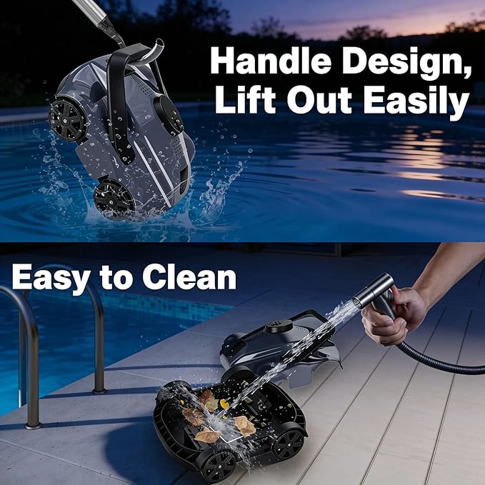 Cordless Robotic Pool Vacuum for Above Ground Pools, Rechargeable Automatic Pool Cleaner with Auto Parking,Efficient Filtration for Above Ground Pool Vacuum Robot