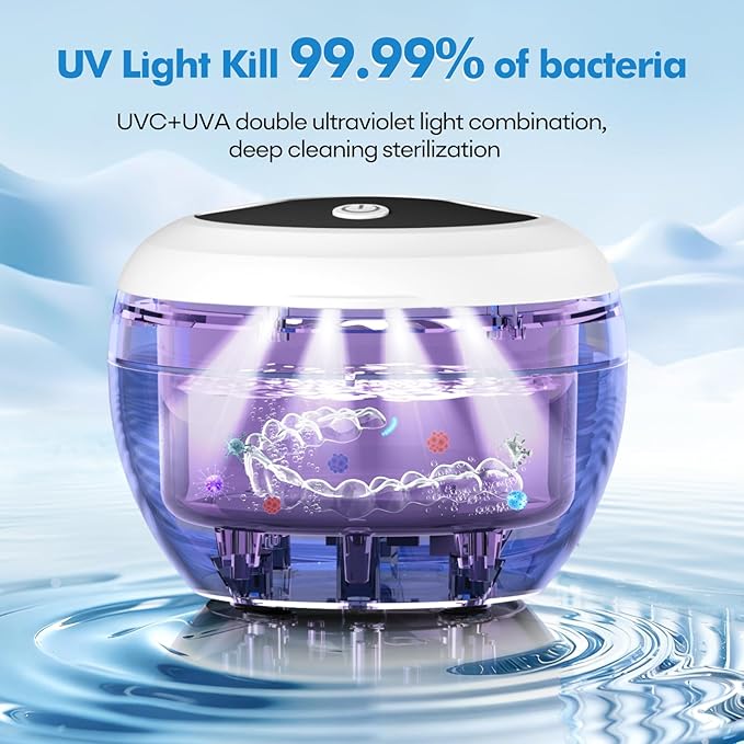 Upgraded Ultrasonic Retainer Cleaner Machine, 48kHz Ultrasonic Dentures Cleaner for Mouth Guards, Braces, Aligner, Toothbrush & Jewelry, 200ML Capacity, White