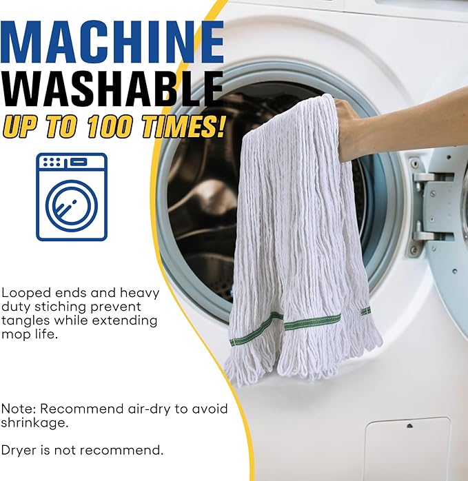 Matthew Cleaning Synthetic Rayon Mop Head Replacement, Chemical Resistant 4-Ply Looped End Commercial Mops for Floor Cleaning and Finishing, 20 oz Large, 3 Pack