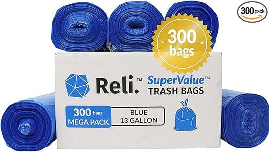 Reli. SuperValue 13 Gallon Recycling Bags | 300 Count | Tall Kitchen | Blue Trash Bags