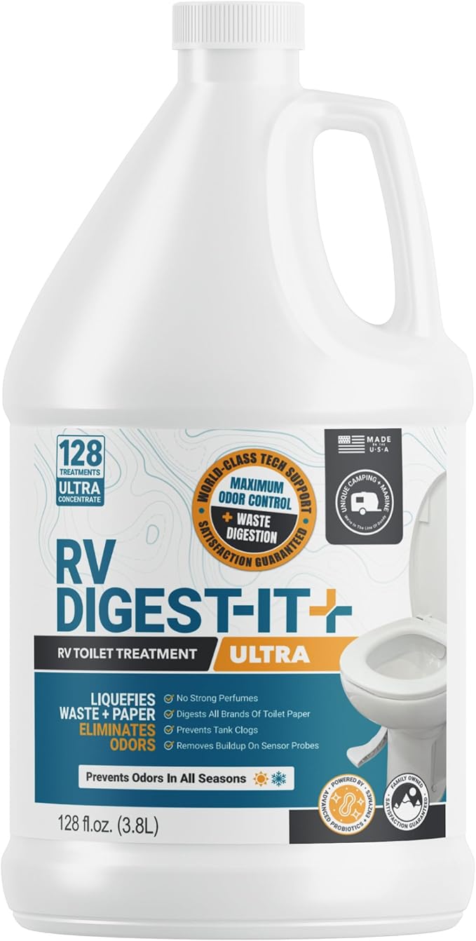 Unique RV Digest-It Ultra RV Toilet Treatment Refill, 128 Uses, Super Concentrated - Eliminates Odor and Liquifies Waste, Extra-Strength Bio-Enzymatic Holding Tank Treatment (128 oz)
