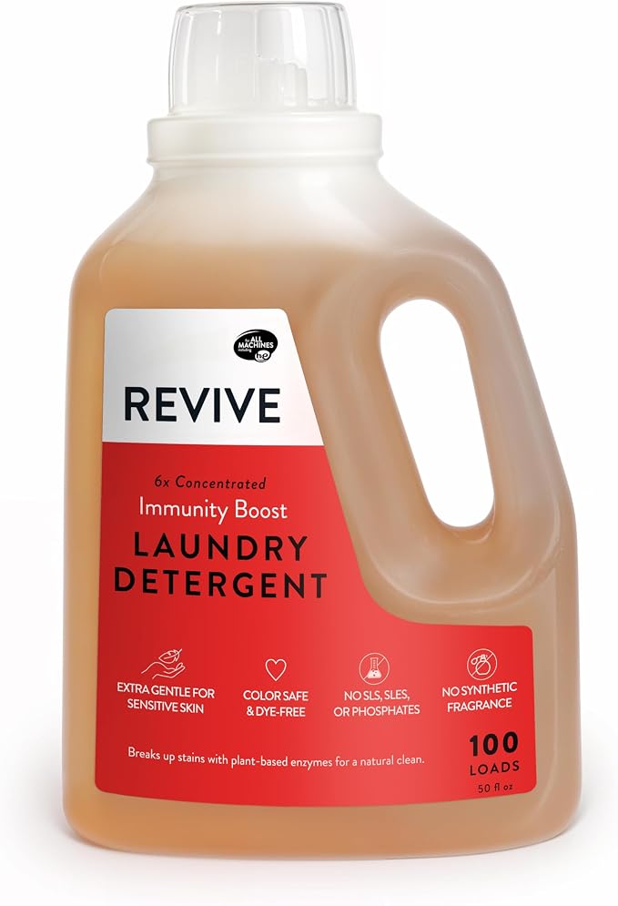 Immunity Boost Liquid Laundry Detergent 50oz by Revive Essential Oils - Ultra Concentrated, Synthetic Fragrance Free, Stain Fighting, Essential Oils