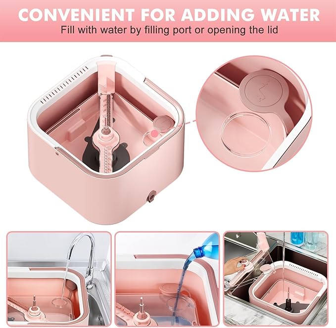 KZKR Square Spin Mop and Bucket Set with Self Separation Dirty and Clean Water System,Self Wringing 360° Rotating Mops Head for Home Floors Cleaning (2.0 mop Bucket Set with 6 Pads, Pink)