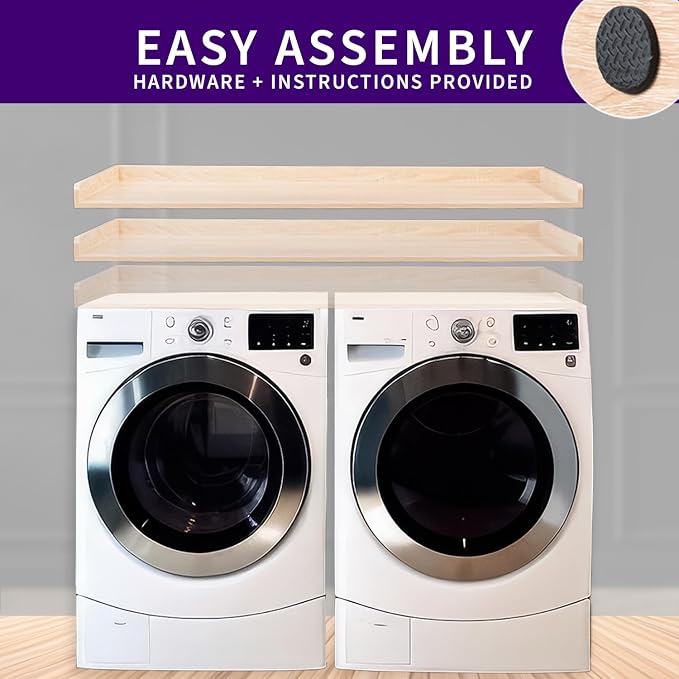 Life Finds 54 inch Washer Dryer Countertop with Safety Ledge for Laundry Room Organization, Light Wood, LF-WDCT1C