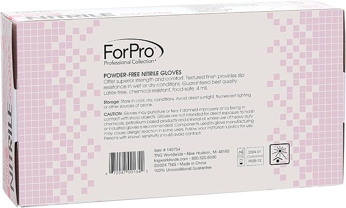 ForPro Disposable Nitrile Gloves, Chemical Resistant, Powder-Free, Latex-Free, Non-Sterile, Food Safe, 4 Mil