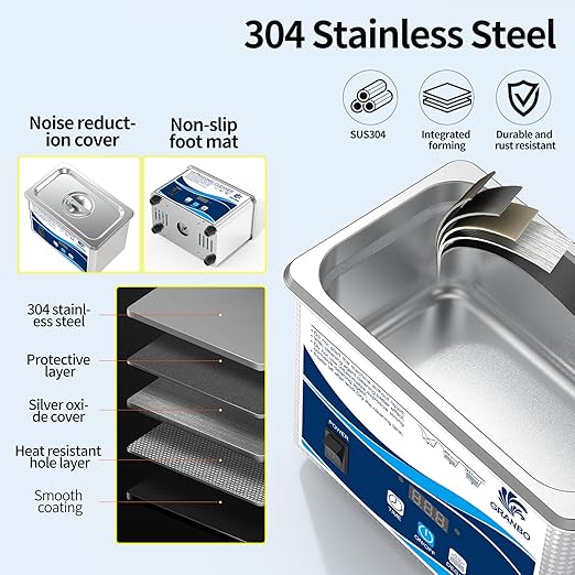 Granbo Ultrasonic Cleaner 800ML Jewelry Cleaner Ultrasonic Machine 40kHz with Digital Timer and Degassing,110V Digital Ultrasonic Parts Cleaner for Denture Dental Oral Irrigator Parts Glasses