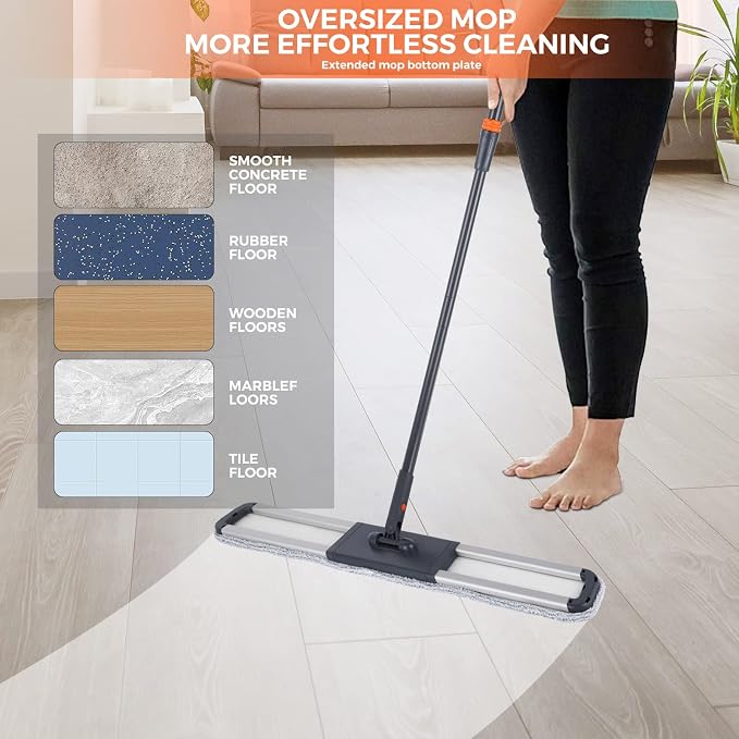 Dust Mop for Hardwood Floors 36 inch Commercial Industrial Floor Dust Mop with Extra 3 Mop Refill Pads 61 Inch Long Handle for Cleaning Office Garage Hardwood Warehouse Factory Mall Deck